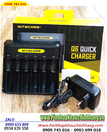 Nitecore Q6 _Máy sạc 6 viên Pin Lithium 3v-3.7v-4.2v, tự ngắt khi pin đầy (sạc Pin 18650, 21700, 26650, 18350, 14500, 16340,..)